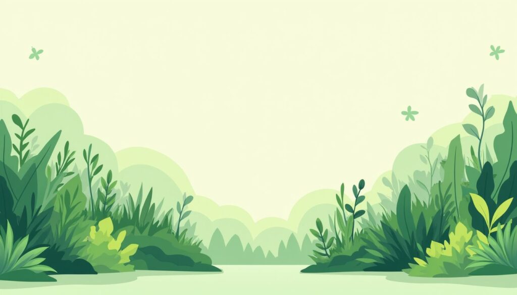 Een minimalistische flat design illustratie van een weelderige groene tuin.