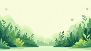 Een minimalistische flat design illustratie van een weelderige groene tuin.