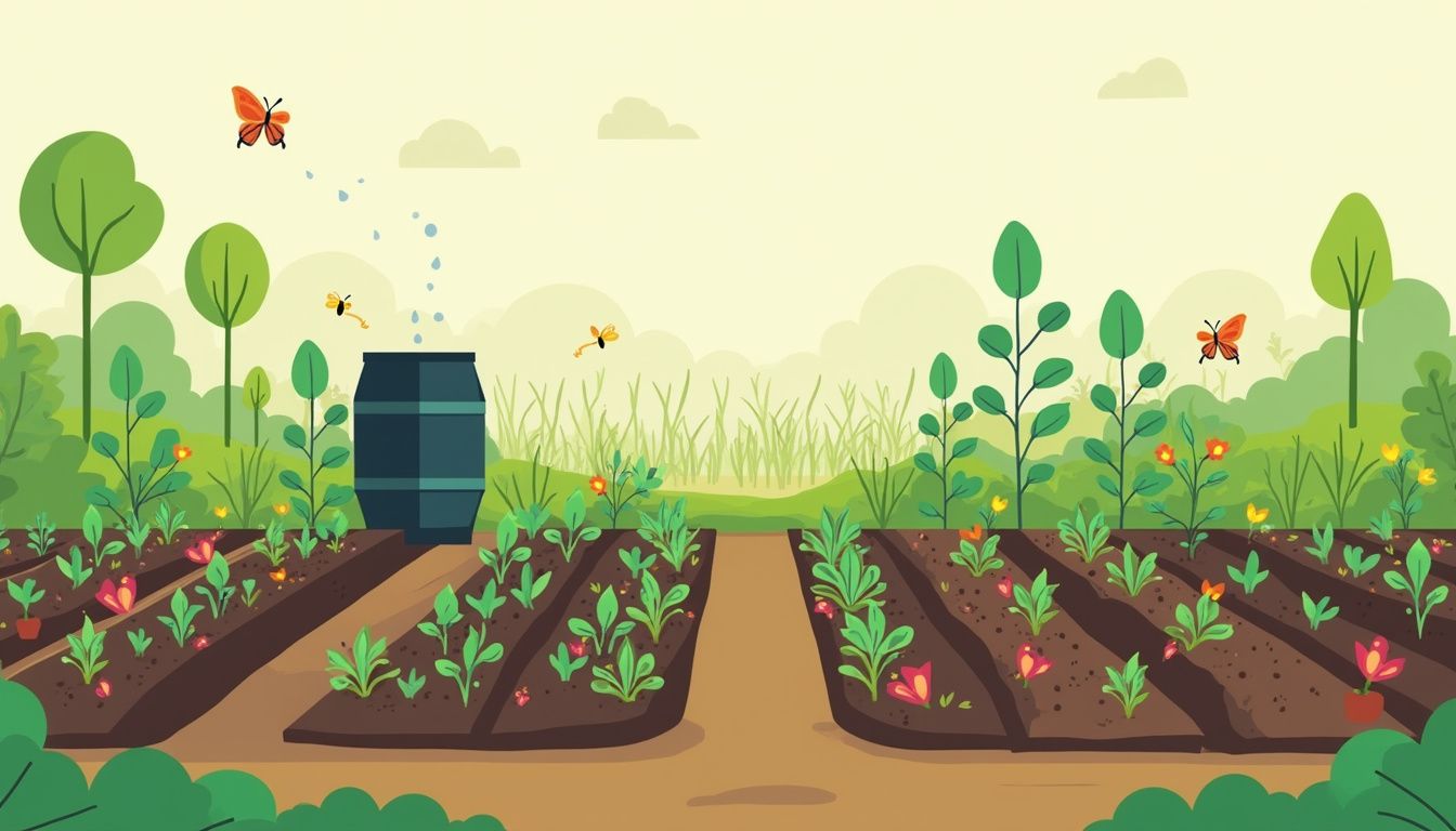 Een platte vectorillustratie van een landelijke boerderijtuin met verschillende groenten. Een platte vectorillustratie van een landelijke boerderijtuin met verschillende groenten.